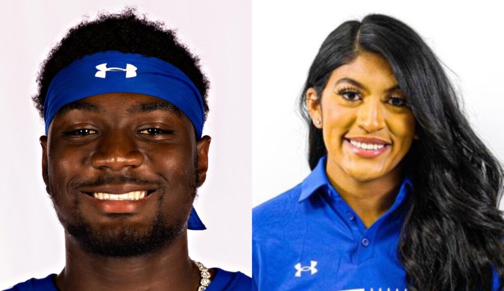 Devon Starling posing for team picture while other picture shows Ariel Escobar posing with a smile