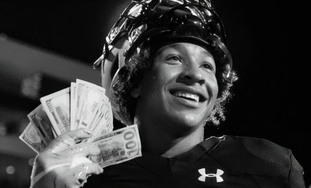 Peyton Bowen flashing money on field.