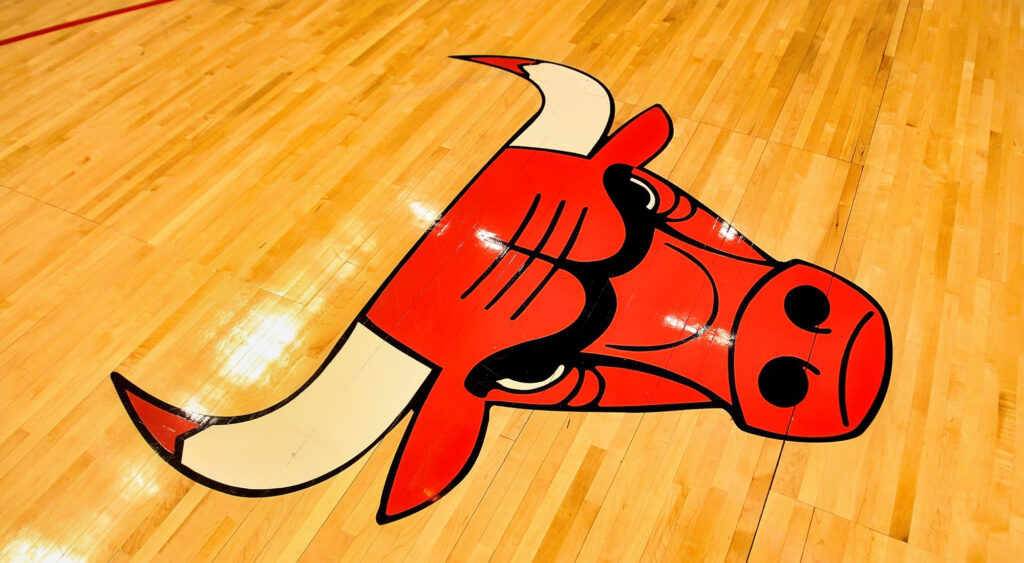 Chicago Bulls logo on team floor