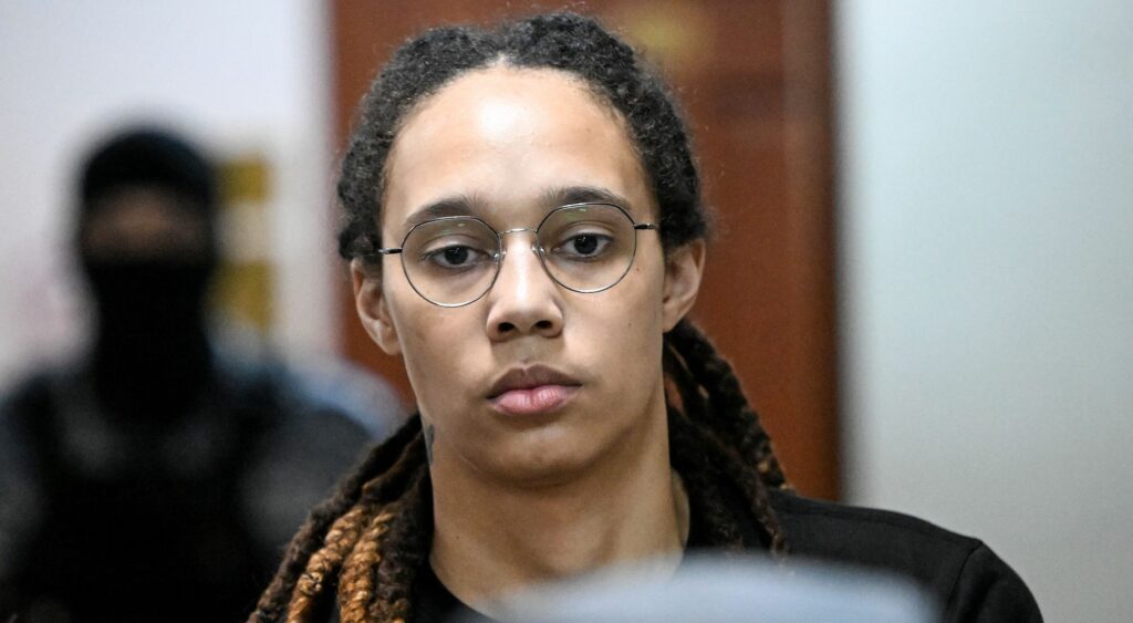 Brittney Griner with glasses on while in court