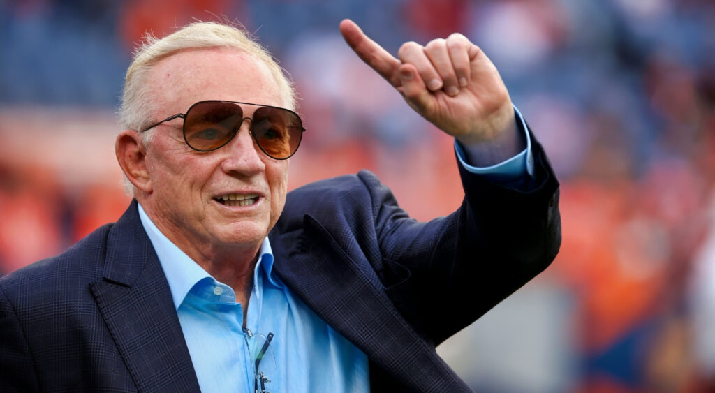 Photo of jerry Jones pointing with index finger