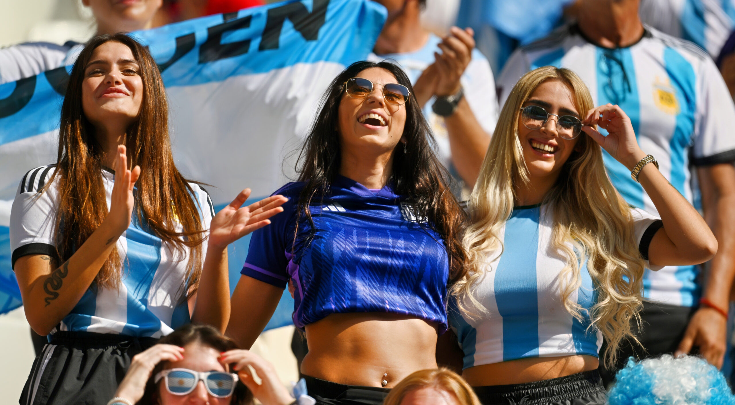 Female Argentina Fan Celebrating Topless In The Stands After World Cup