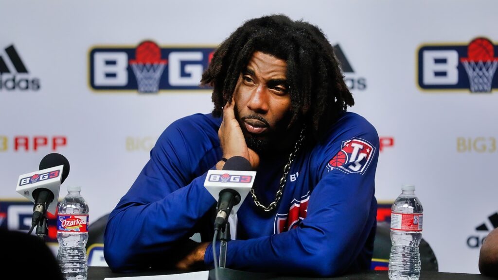 Amar'e Stoudemire speaks at a BIG3 press conference.
