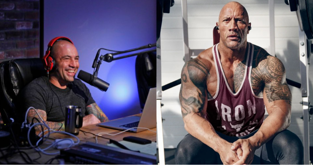 Joe Rogan on podcast and The Rock working out