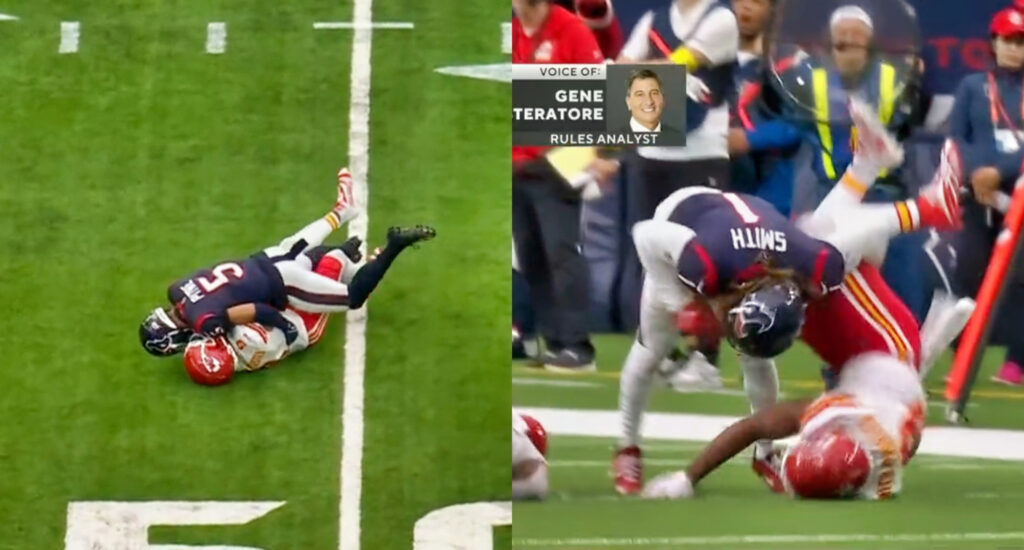 JuJu Smith-Schuster being slammed by Texans player