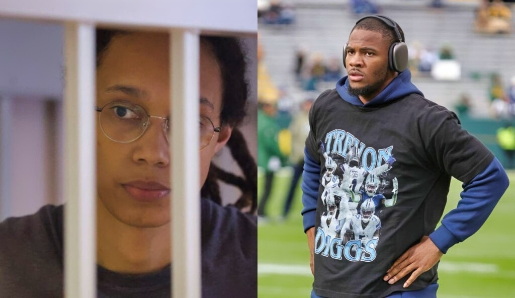 Micah Parsons with headphones on while on field while Brittney Griner is in holding cell