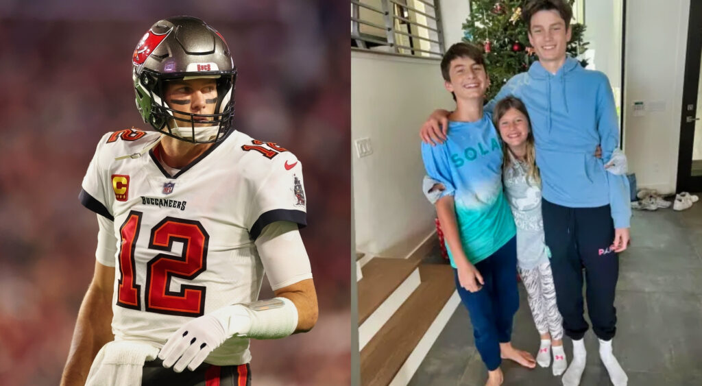 Photo of Tom Brady and photo of his three kids