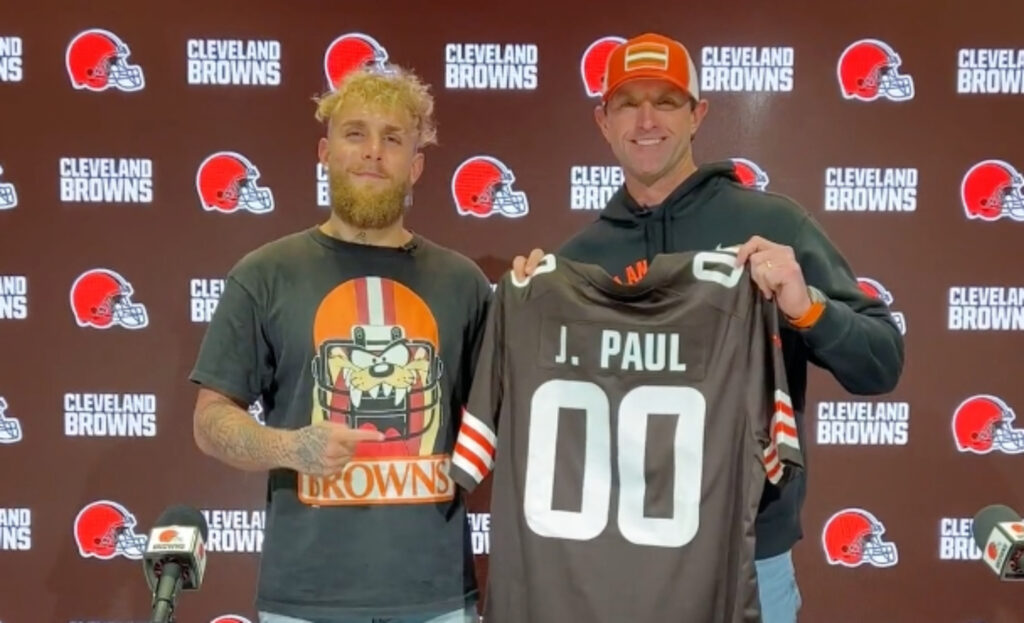 YouTube star and boxer Jake Paul receiving his own Cleveland Browns jersey.
