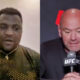 Photos of Francis Ngannou and Dana White speaking during separate interviews