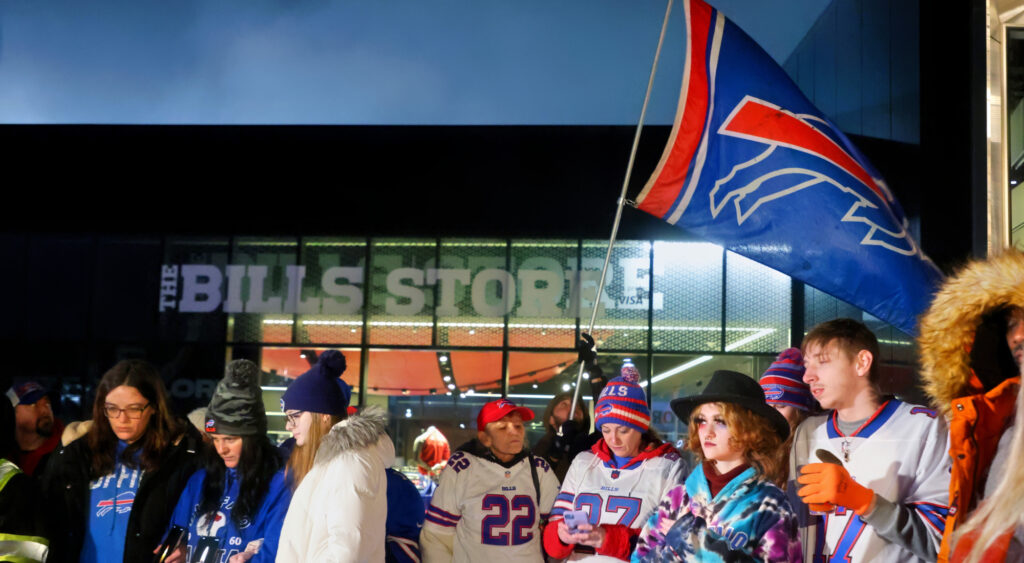 Buffalo Bills fans outside Highmark Stadium