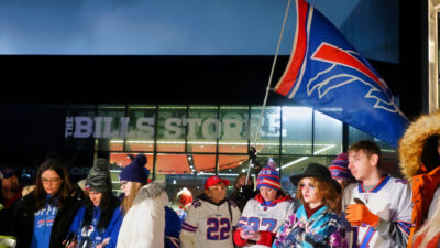 Buffalo Bills fans outside Highmark Stadium