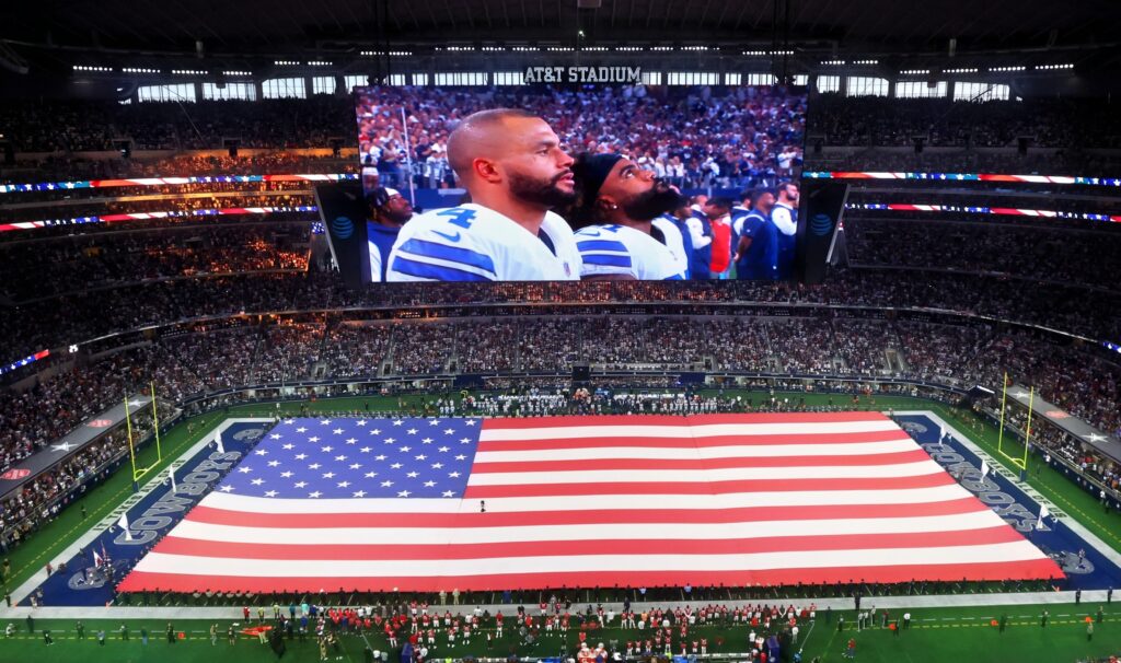 American Flag covering the AT&T Stadium field