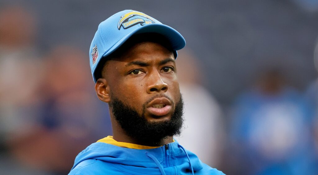 Mike Williams with chargers hat on