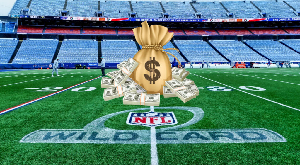 NFL wild card logo on pitch with image of cash above