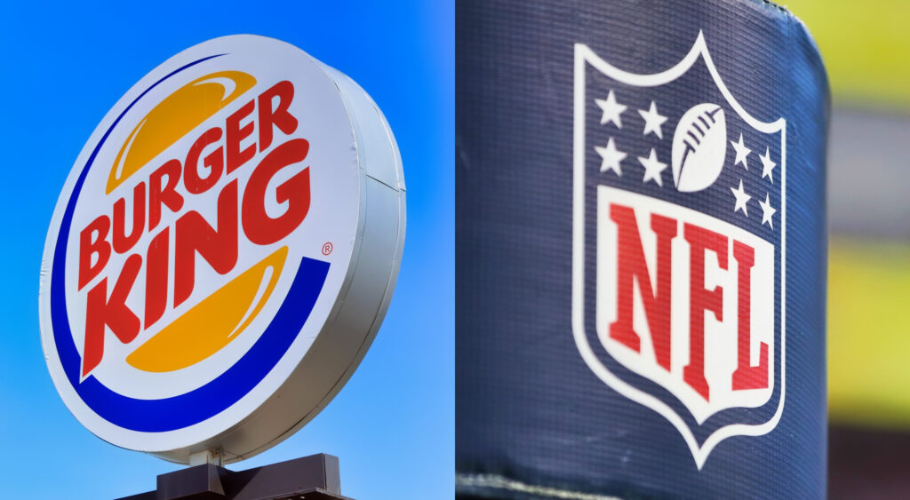 Burger King logo (left). NFL logo on a post (right).
