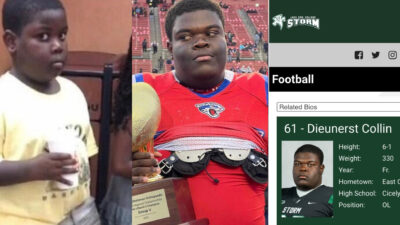Photo of Popeyes meme kid, photo of Popeyes meme kid holding state championship and photo of Popeyes meme kid college football profile
