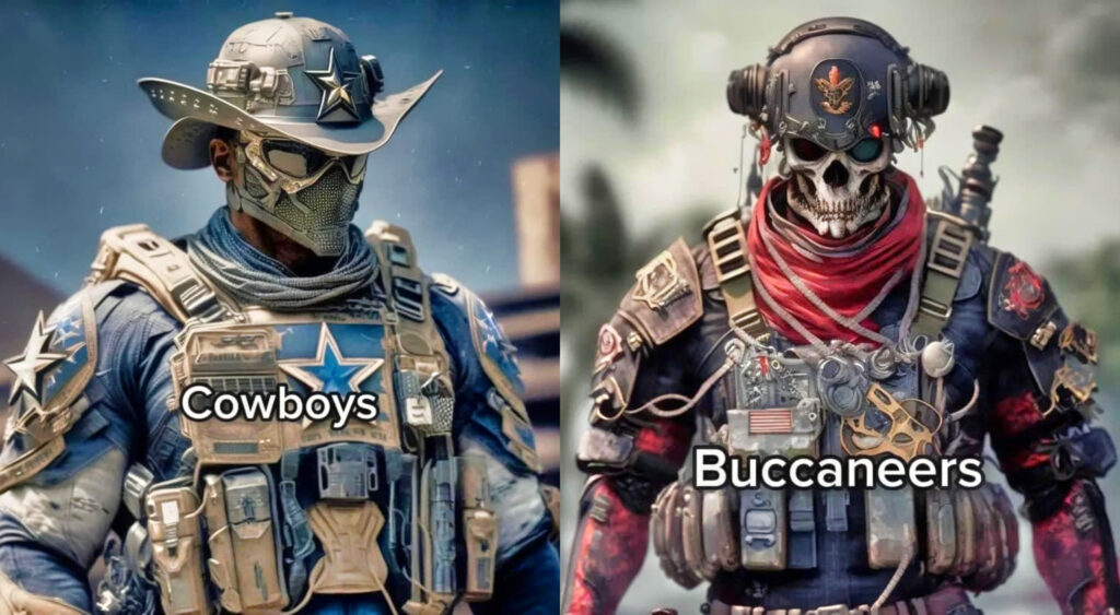 Photos of fan-created Call of Duty NFL characters