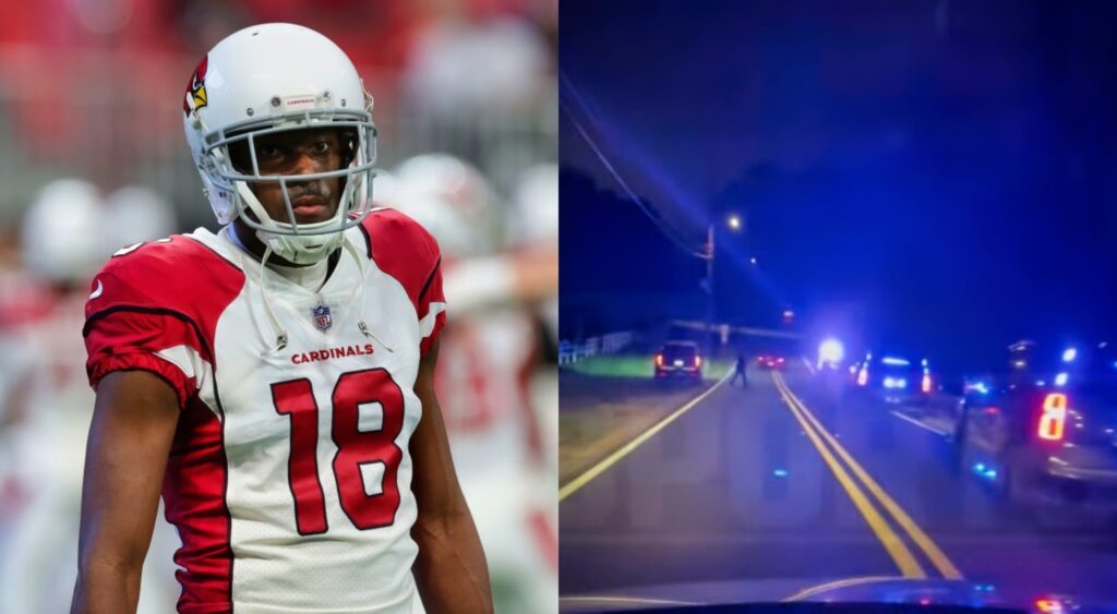 AJ Green in uniform while picture shows cops on road