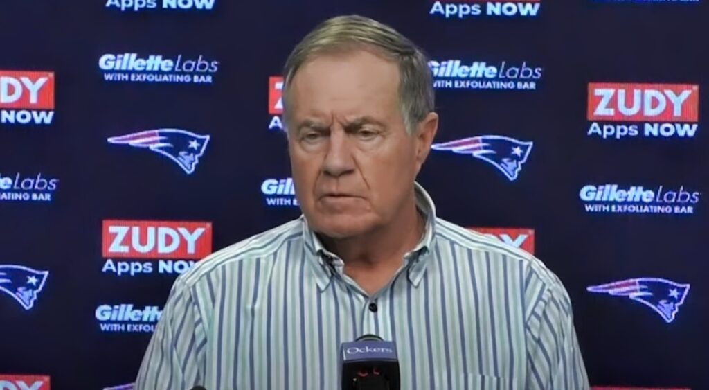 Bill Belichick in button down shirt at press conference