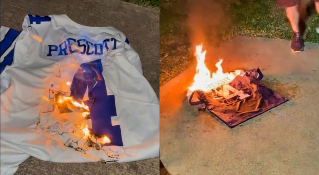 Dak Prescott's jersey on fire