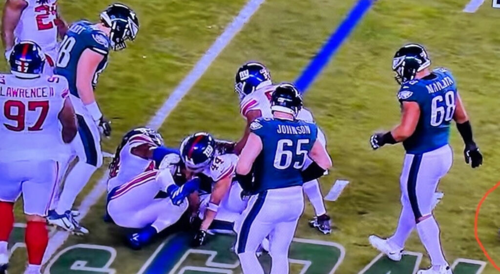 A screenshot of the New York Giants-Philadelphia Eagles NFC Divisional Round Game.