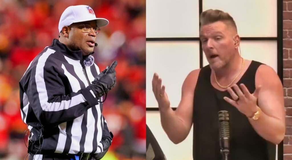 Picture shows a ref while the other shows Pat McAfee in a black shirt