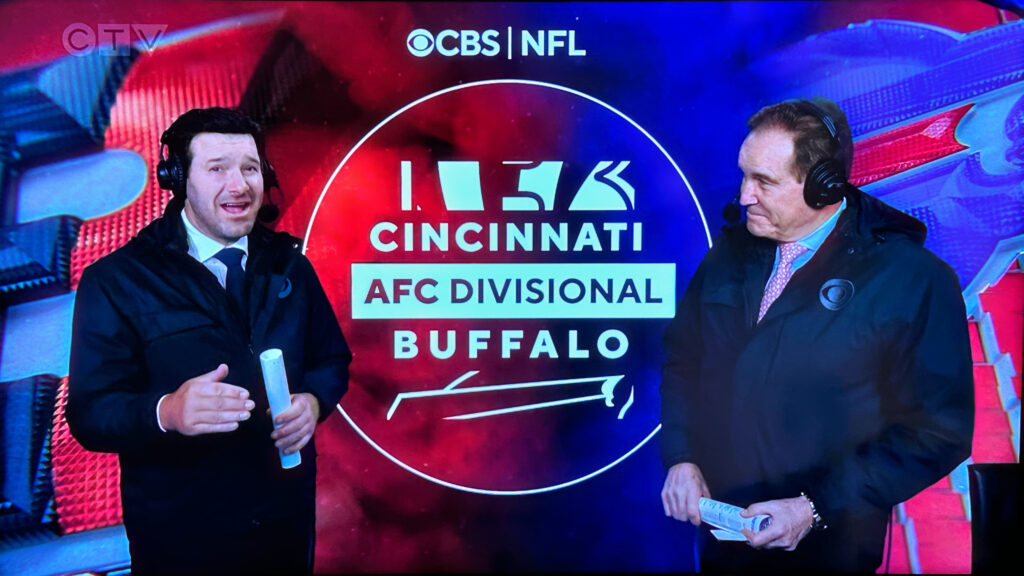 Tony Romo and Jim Nance in CBS coats