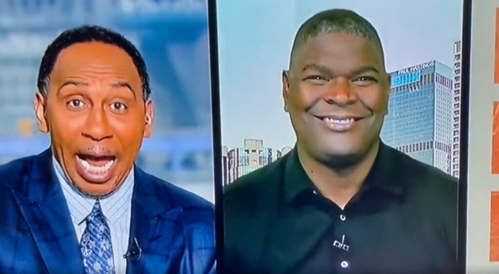 Stephen A. Smith and Keyshawn Johnson on set of first take