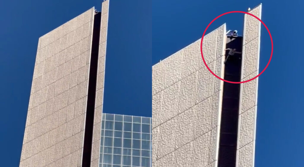 Photos of man climbing 40-story tower