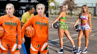 Cavinder Twins in Miami gear while photo shows them posing in gym wear