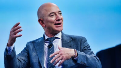Jeff Bezos gesturing while speaking