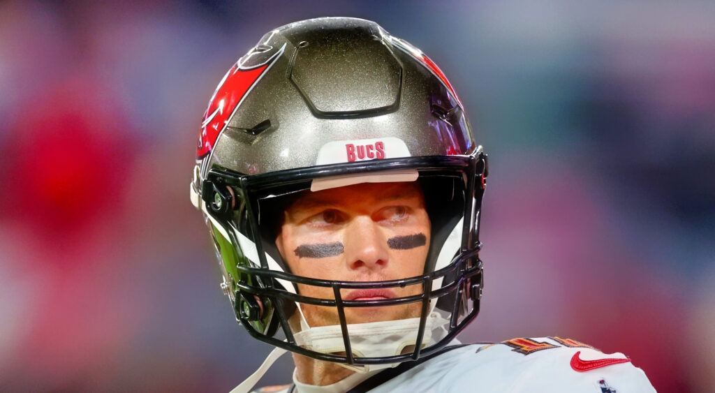 Tampa Bay Buccaneers quarterback Tom Brady looking on ahead of game vs. Dallas Cowboys