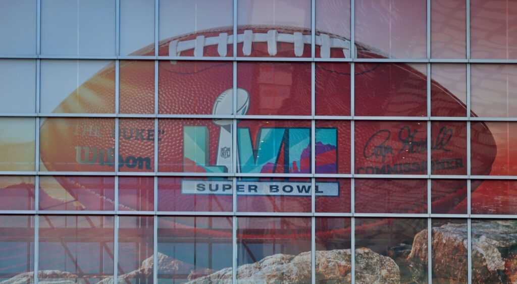 A signage of Super Bowl 57 in Phoenix, Arizona is displayed.