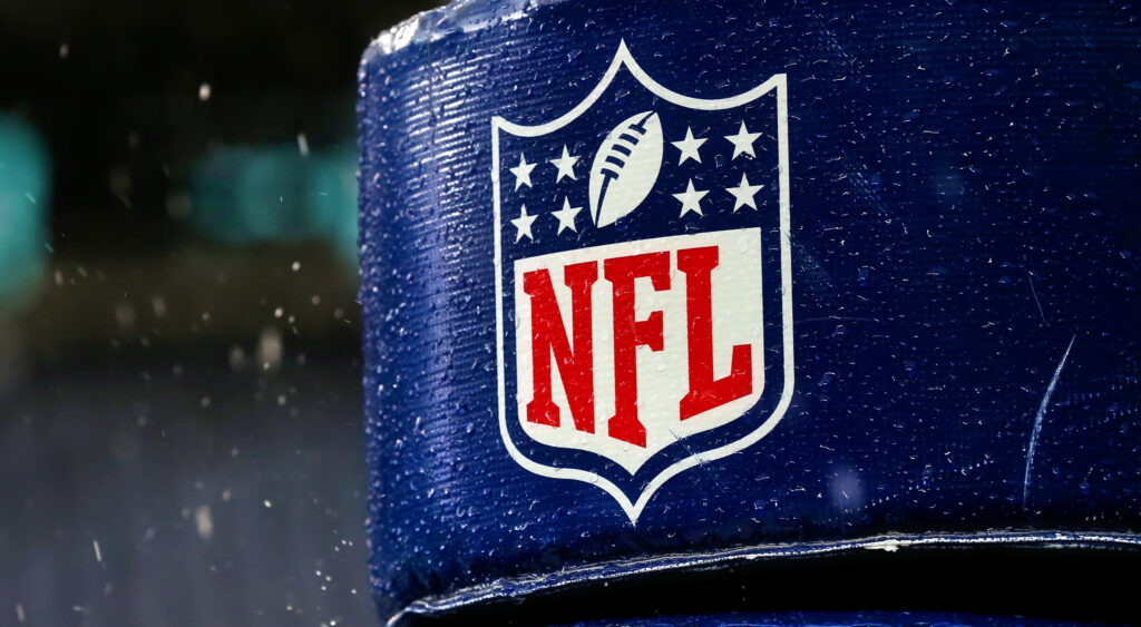 A photo of the NFL logo on a post in the 2015 NFC Championship Game.