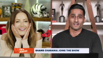 Kay Adams and Shams Charania appearing to flirt with each other