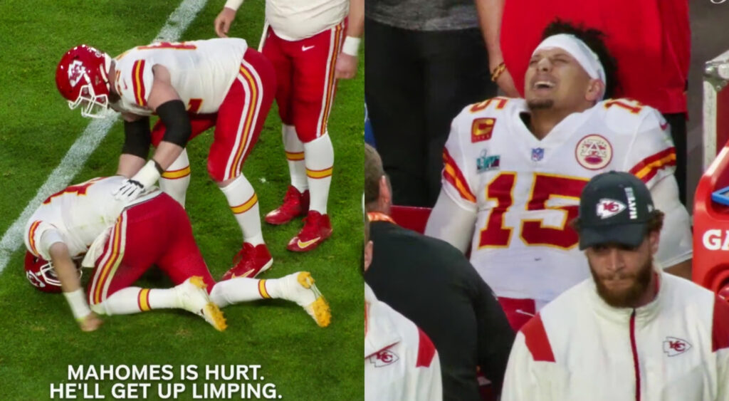 Photos of Patrick Mahomes in agony after injury at Super Bowl 57