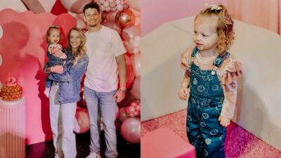 Photo of Patrick Mahomes with his wife and daughter and photo of Patrick Mahomes' daughter Sterling