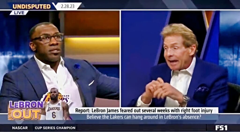 Shannon Sharpe and Skip Bayless debate on the Undisputed set.