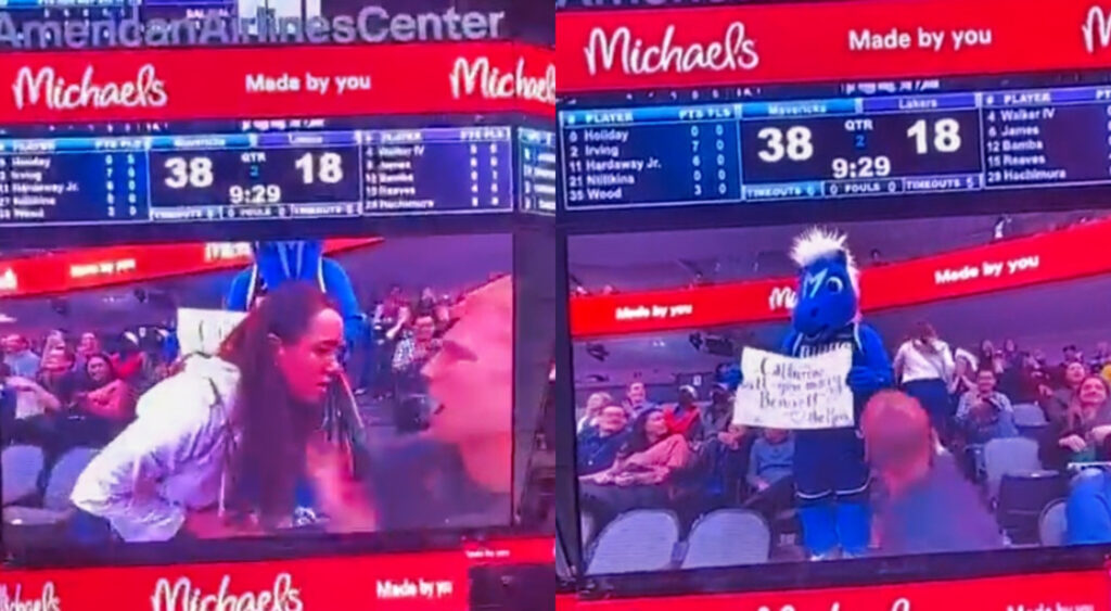 dallas mavs fan during a proposal in game