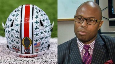 ohio state helmet and picture of Dimitrious Stanley