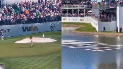 Streaker on course and in pond
