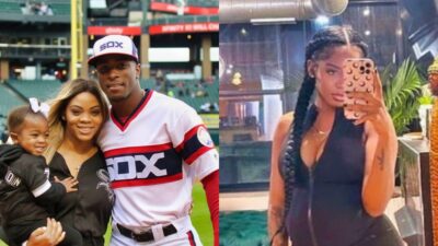 Tim Anderson posing with wife while picture shows pregnant woman