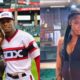 Tim Anderson posing with wife while picture shows pregnant woman