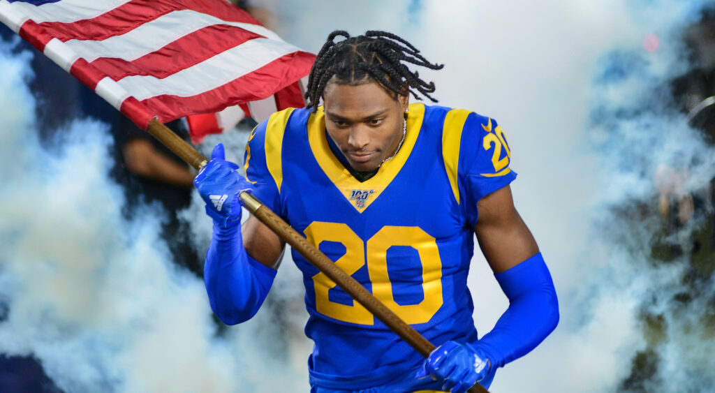 Jalen Ramsey carrying the american flag