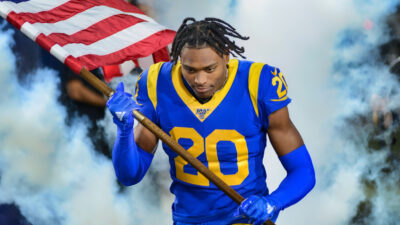 Jalen Ramsey carrying the american flag