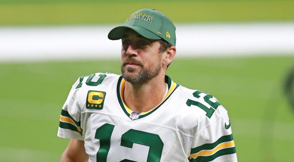 Aaron Rodgers wearing a hat