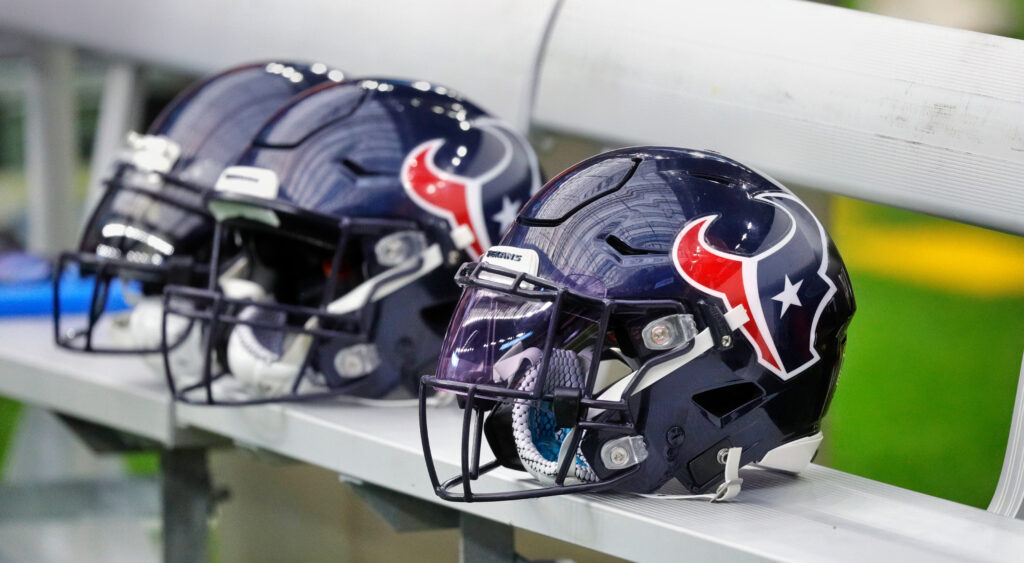 Houston Texans helmets shown at NRG Stadium.