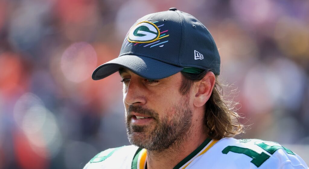 Aaron Rodgers with Packers cap on