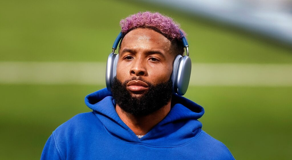 Odell Beckham Jr. with hoodie and headphones on