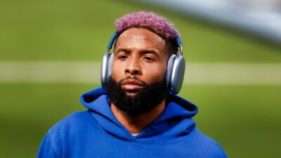Odell Beckham Jr. with hoodie and headphones on